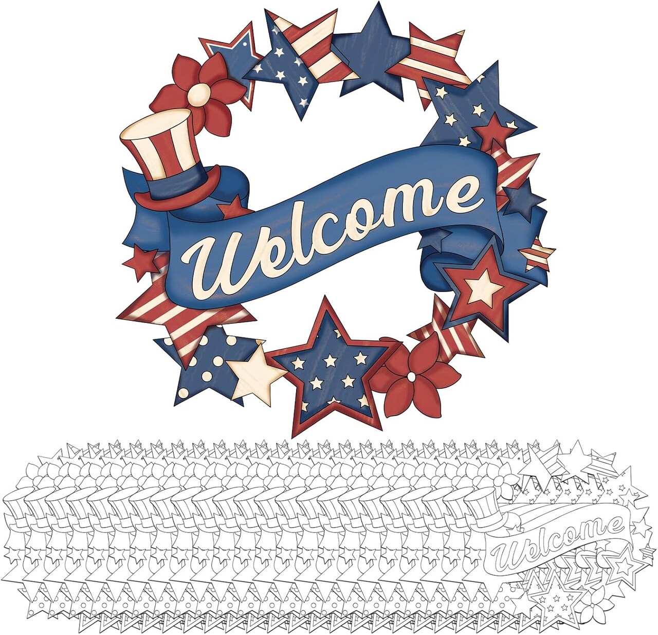 24 Pcs 4th of July Coloring Wreath Crafts for Kid, Color Your Own Star Crafts, DIY Paper Wreath for Classroom Activities Independence Day Games